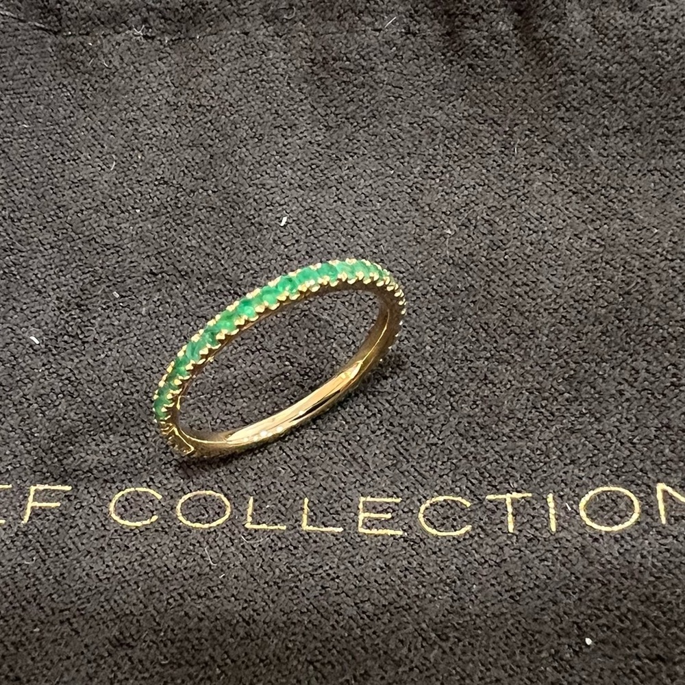 EF Collection 14K Yellow Gold Emerald Eternity Stacking Ring - Picture 4 of 12